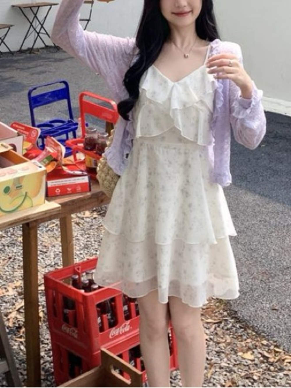 Yesstyle Cream Floral Ruffle Sundress